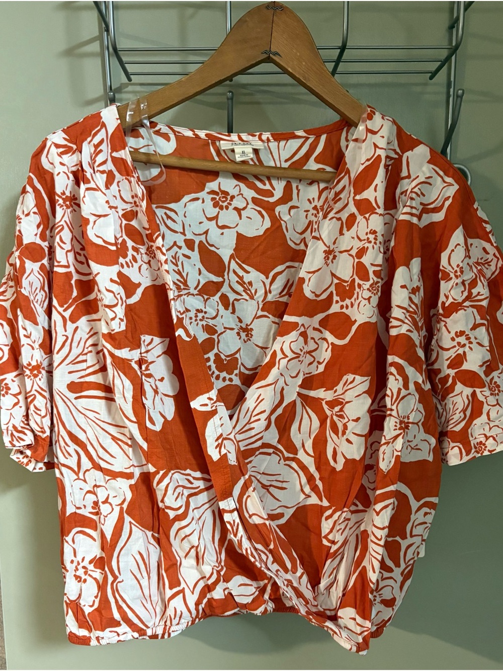 jcpenney Orange and White Floral Wrap Blouse
